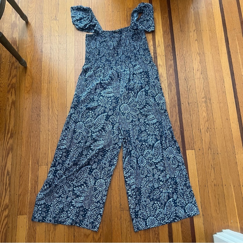 Madewell Lucie Smocked Wide-Leg Jumpsuit paisley navy 14 NWOT